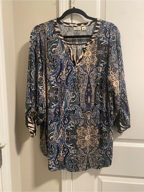 Cato Blue and Cream Paisley V-Neck Tunic